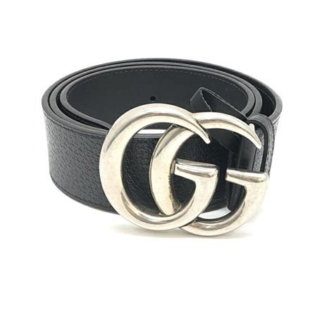 gucci belt 406831|Black Textured Leather Belt With Brass Double G Buckle.